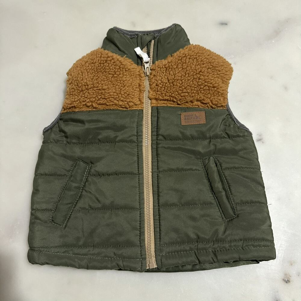 Eddie Bauer Kids 2T Puffer Vest Olive Green & Sherpa - Mixed Media Outdoor Vest
